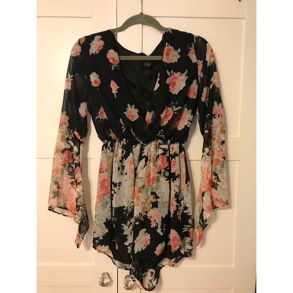 Floral Print Long-Sleeve Romper